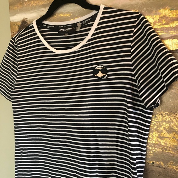 NWOT Karl Lagerfeld Paris Emoji Karl Striped Tee - Picture 4 of 6